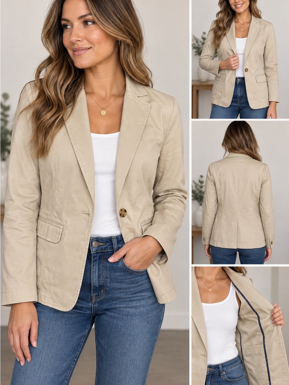 St. John’s Bay Petite Small Khaki Cotton Blazer Jacket PS Tan